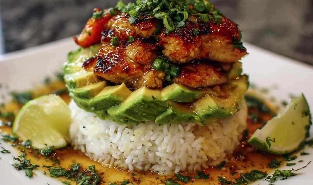 Honey Lime Chicken Avocado Rice Stack