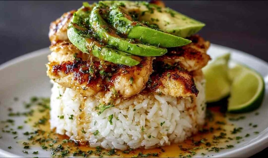 Honey Lime Chicken Avocado Rice Stack