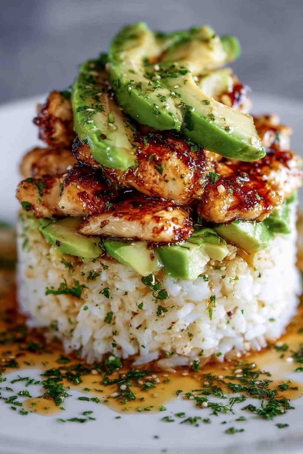 Honey Lime Chicken Avocado Rice Stack