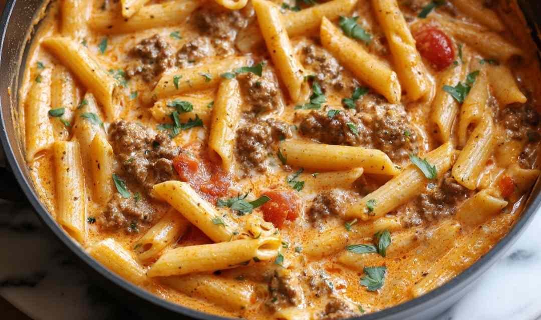 One Pot Creamy Tomato Beef Pasta