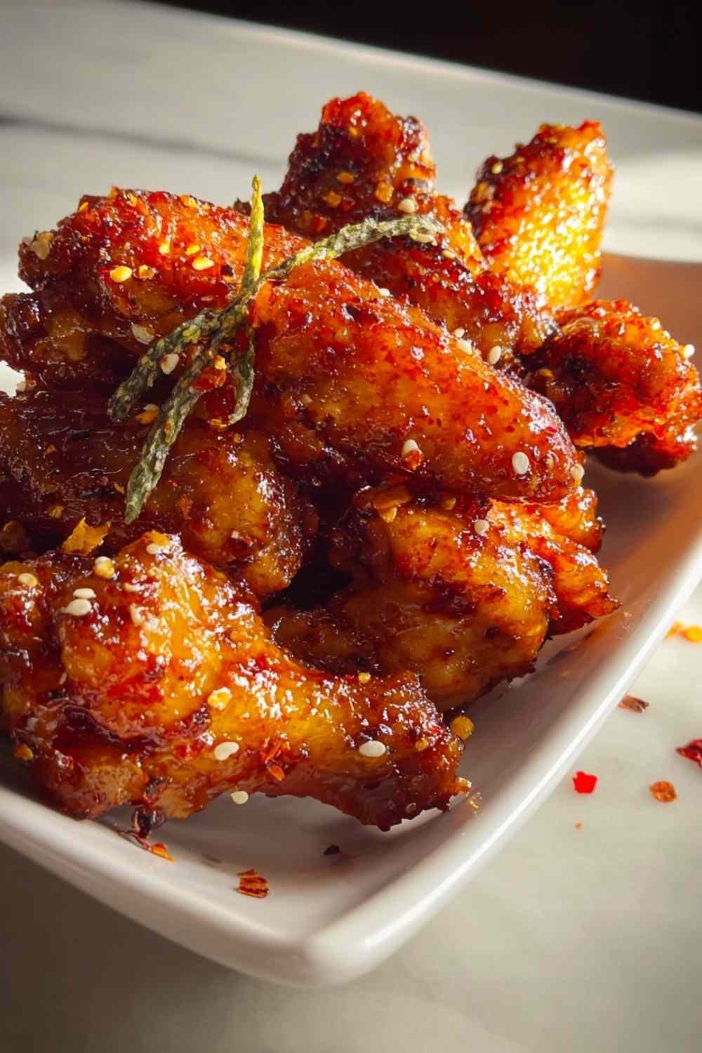 Pineapple Cowboy Candy Chicken Wings glazed with sticky sweet pineapple sauce and garnished with jalapeños