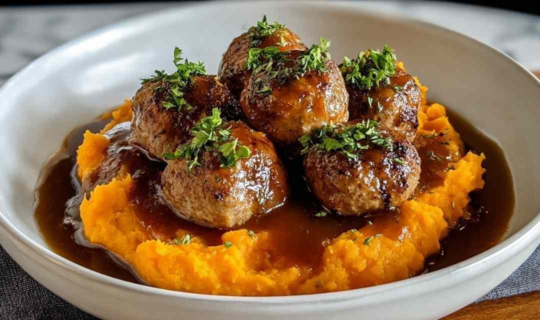Pork Meatballs with Sweet Potato Mash