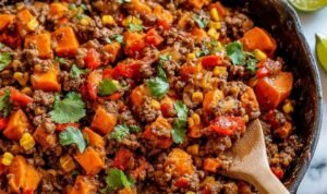 Southwest Ground Beef Sweet Potato Skillet
