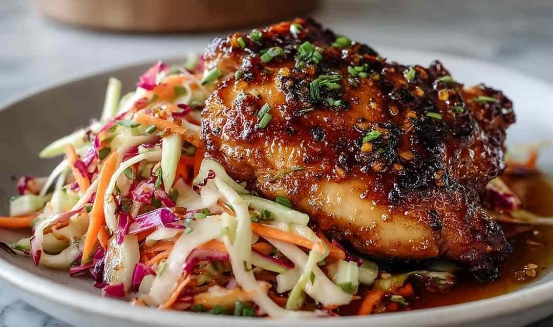 Sticky Apple Cider Chicken with Crisp Autumn Slaw