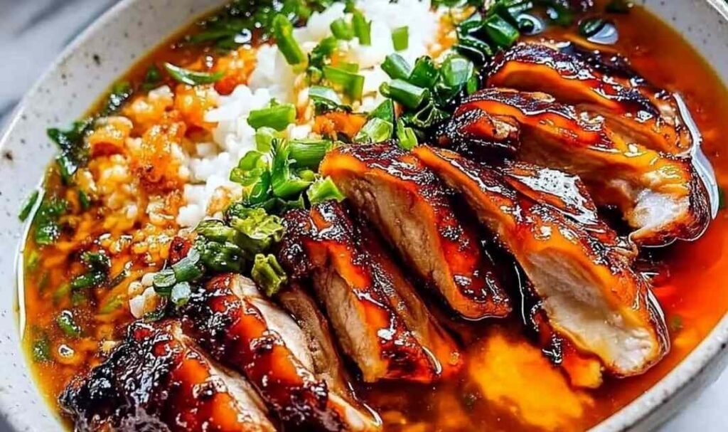 Caramelised Soy Chicken in Garlic Ginger Broth with Rice