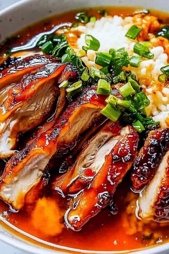 Caramelised Soy Chicken in Garlic Ginger Broth with Rice