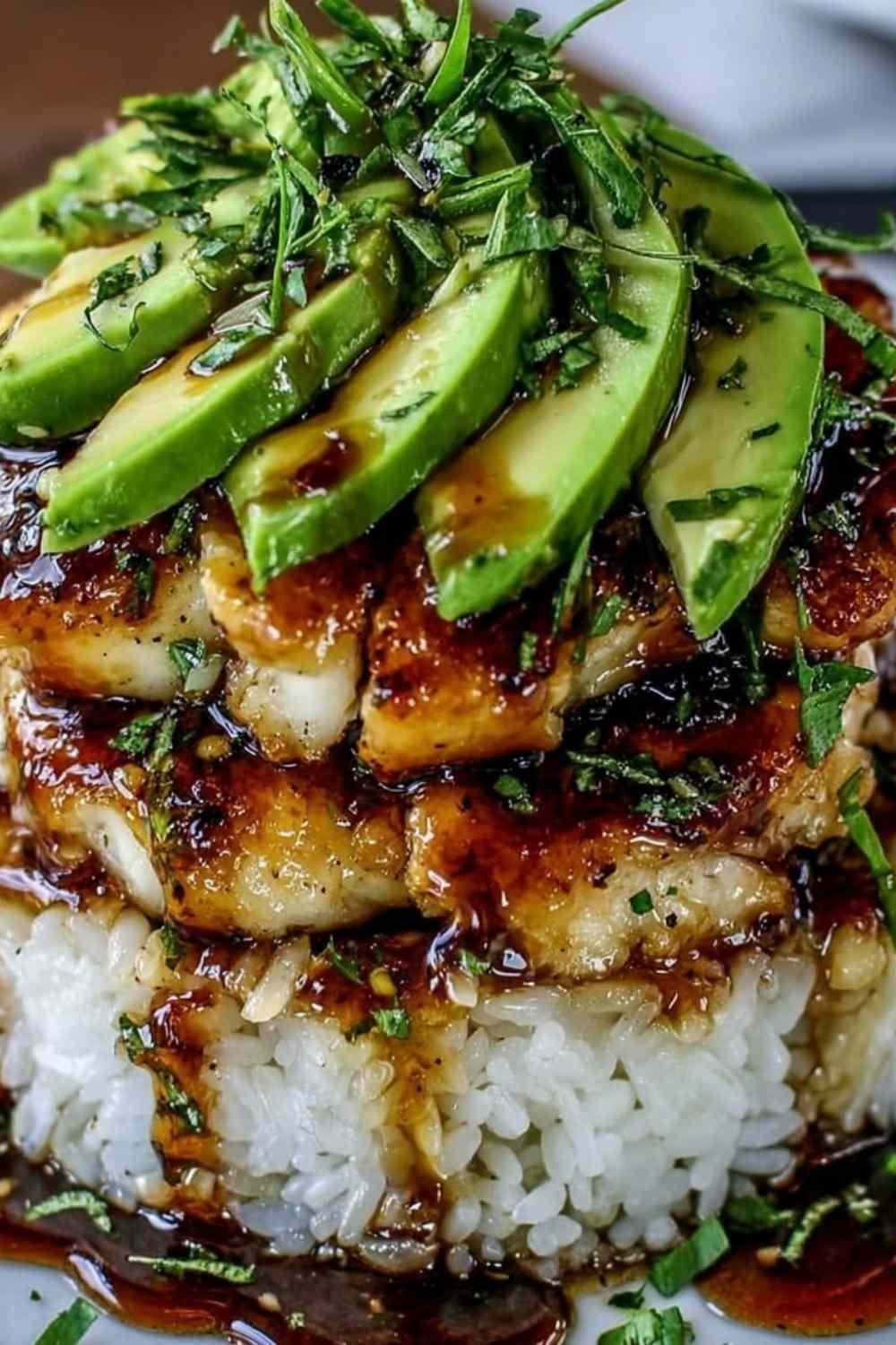 Honey Lime Chicken Avocado Rice Stack