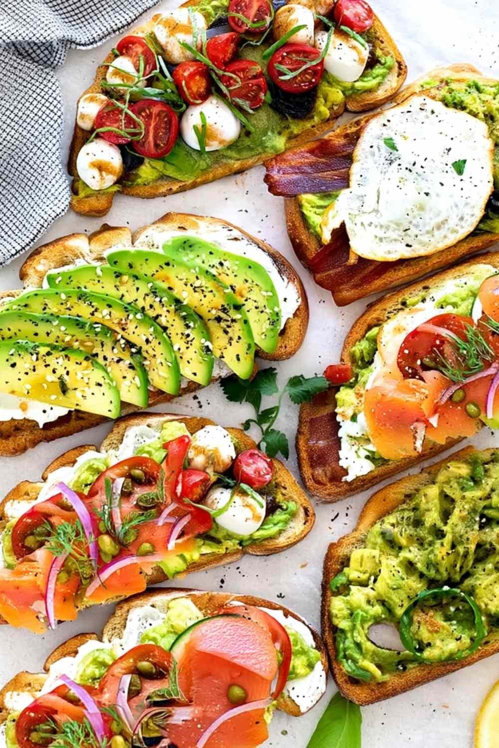 Simple avocado toast on toasted sourdough bread drizzled with olive oil and topped with fresh parsley