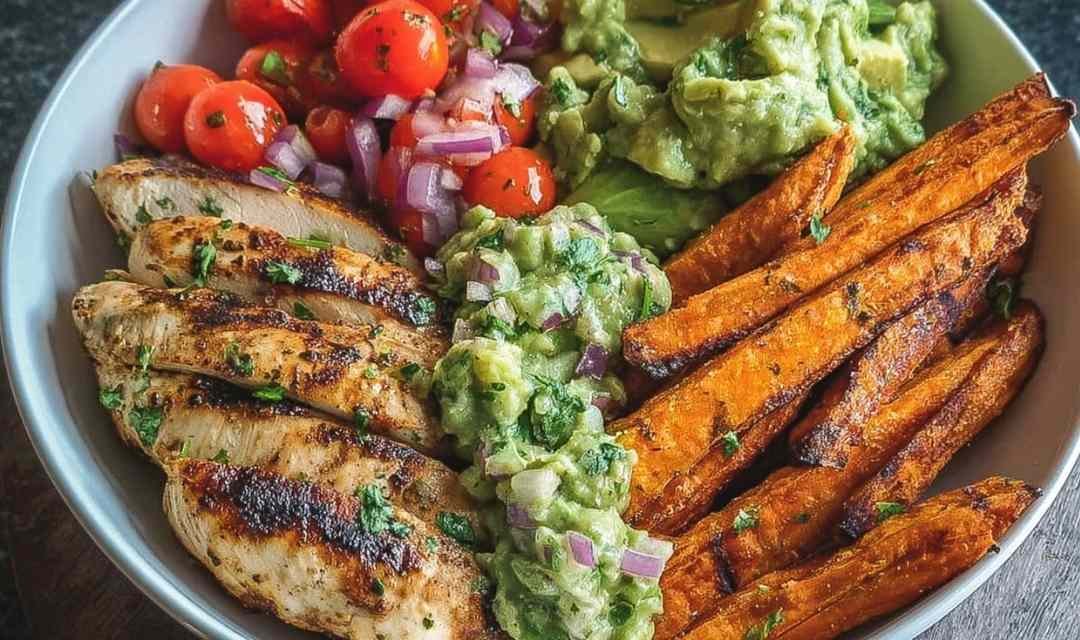 Grilled Herb Chicken Bowl with Sweet Potato Fries