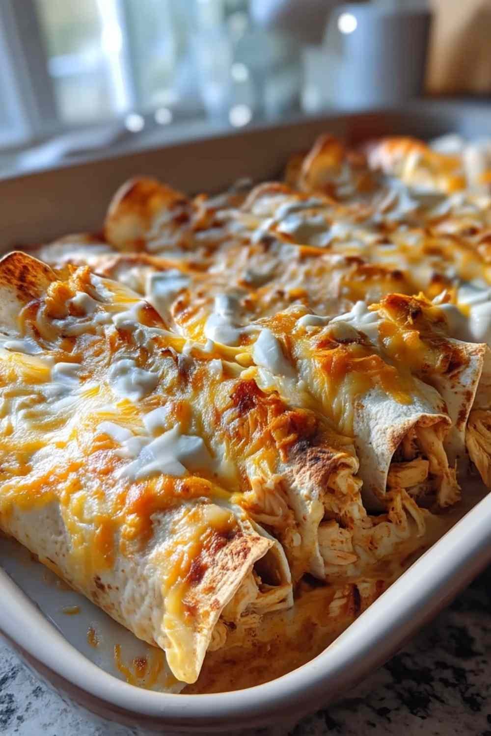 High Protein Chicken Enchiladas with White Sauce
