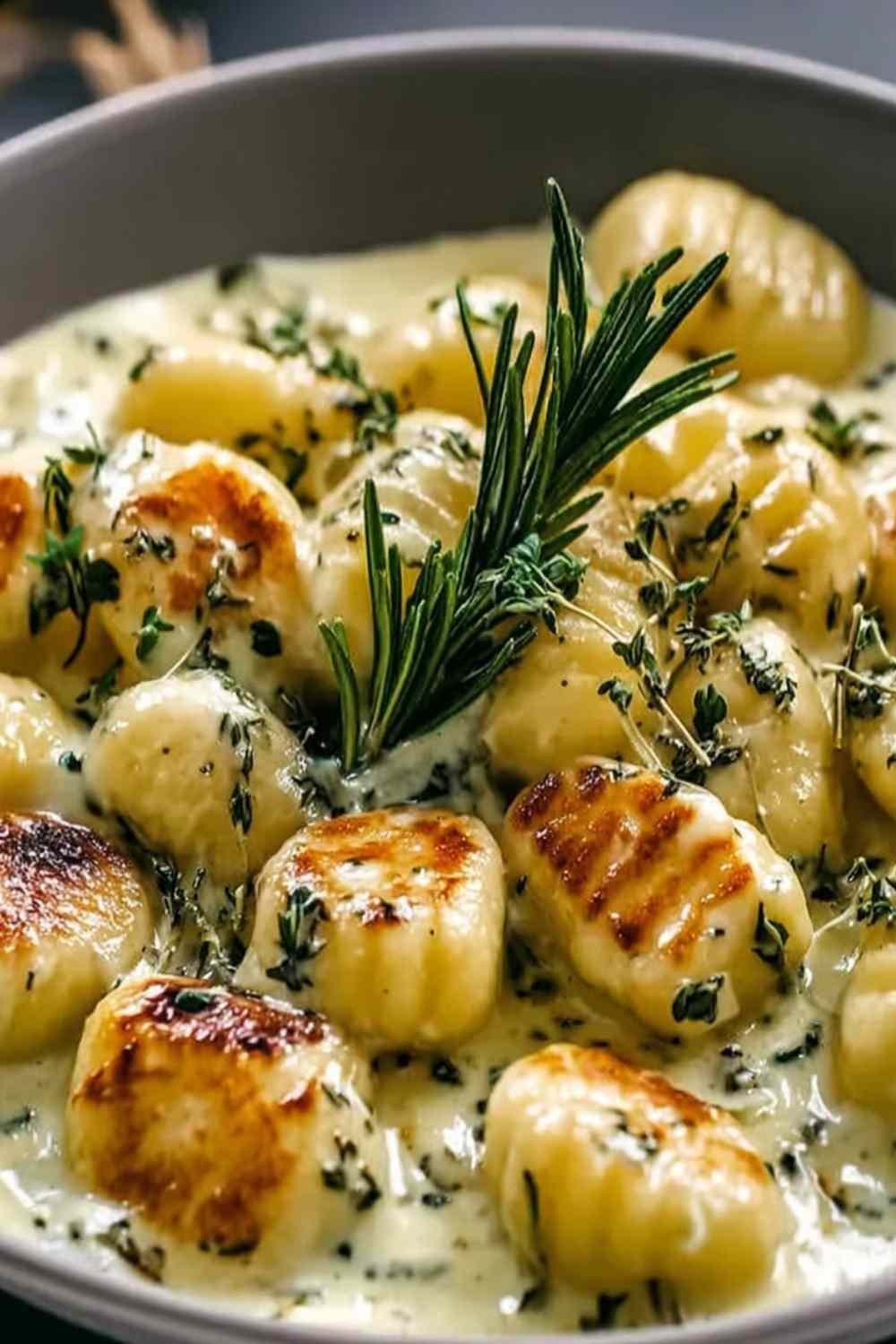 Millionaire gnocchi with creamy garlic Parmesan sauce in a large skillet garnished with fresh parsley and red pepper flakes