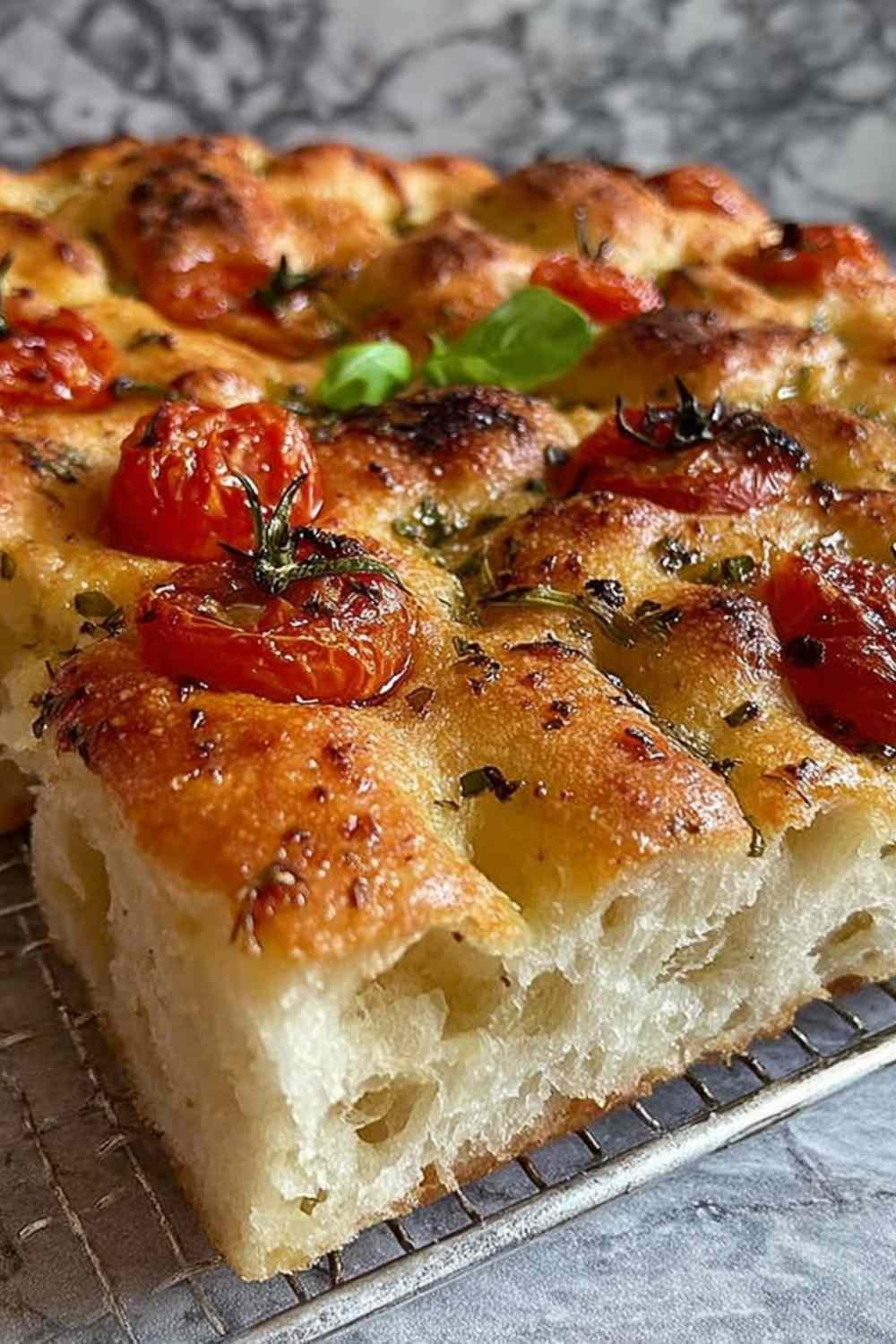 Same Day Focaccia with golden crispy edges and rosemary on top fresh from the oven