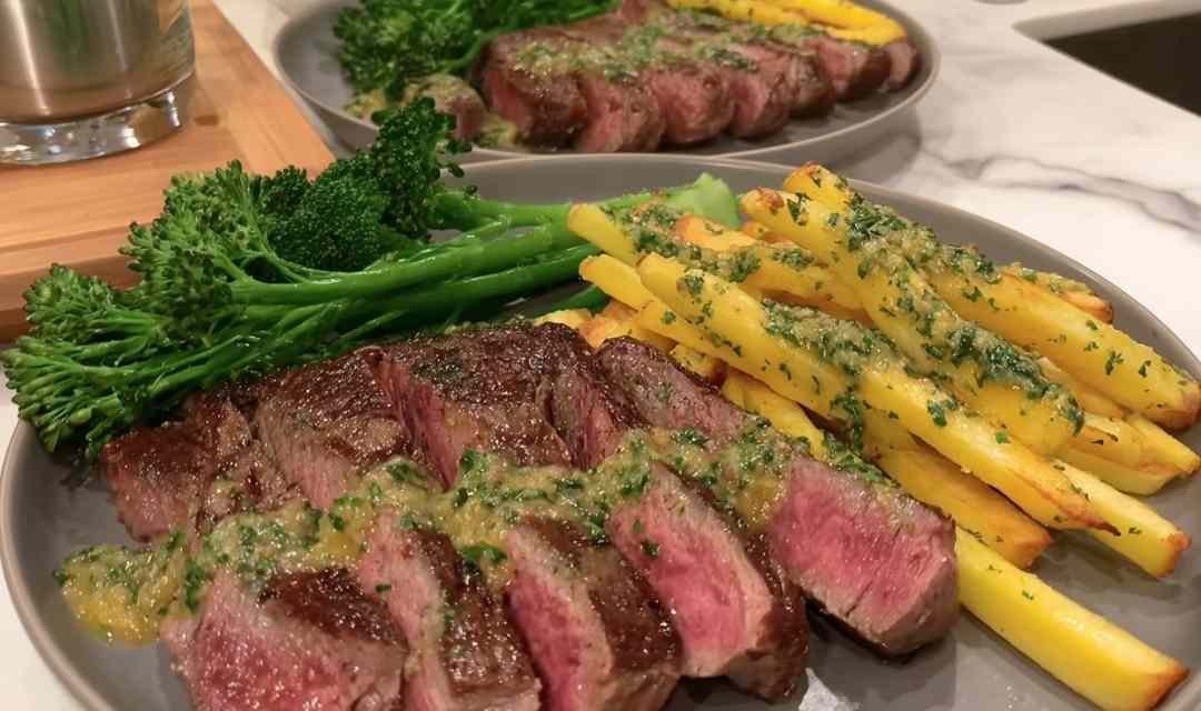 Steak with Truffle Butter and Chimichurri Fries