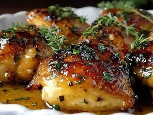 Creamy garlic chicken thighs in a rich lemon garlic cream sauce served over fluffy mashed potatoes in a skillet