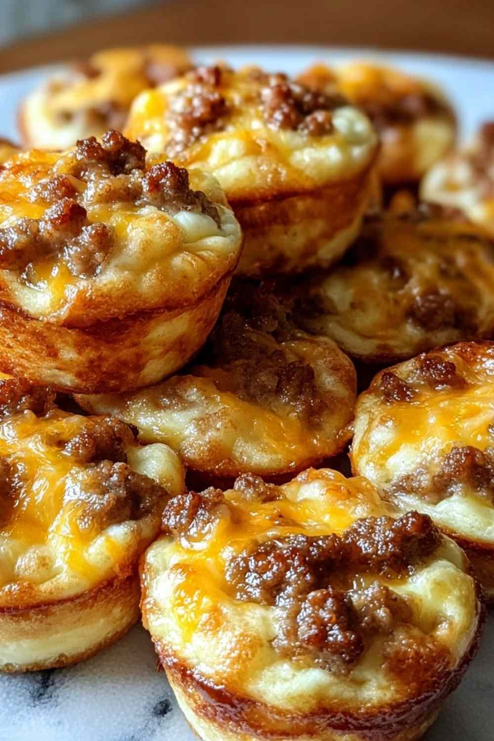 High-Protein Pancake Sausage Mini Muffins golden brown in a mini muffin tin fresh from the oven with visible sausage and cheese