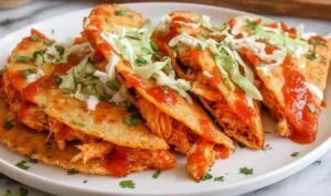 Crispy baked chicken tacos golden brown on a parchment lined baking sheet fresh out of the oven