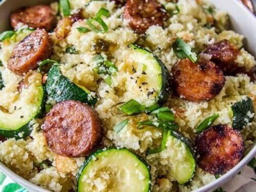 cauliflower-rice-skillet-kielbasa-zucchini-cheddar