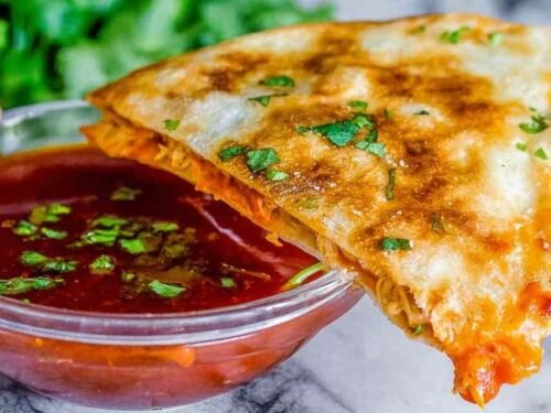 enchilada-chicken-quesadillas-with-dipping-sauce