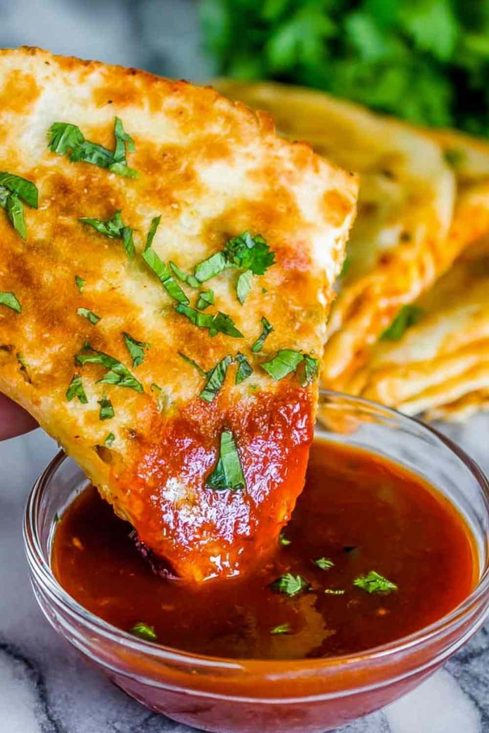 enchilada-chicken-quesadillas-with-dipping-sauce