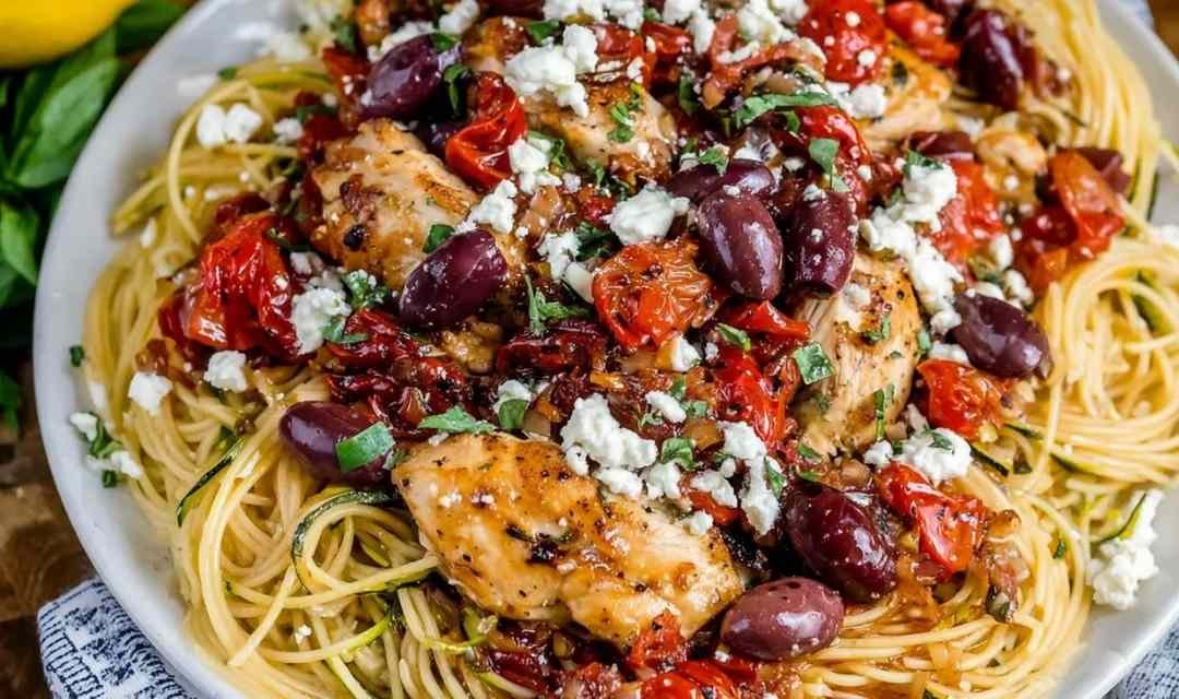 Greek Pasta with Chicken (and Zoodles)