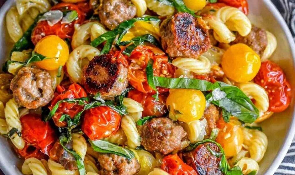 italian-sausage-pasta-cherry-tomatoes-skillet