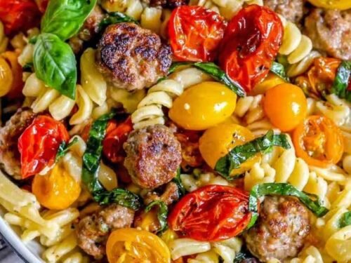 italian-sausage-pasta-cherry-tomatoes-skillet