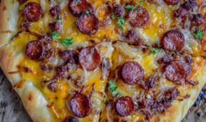 hot-dog-pizza-caramelized-onions-golden-cheese