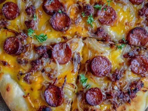 hot-dog-pizza-caramelized-onions-golden-cheese