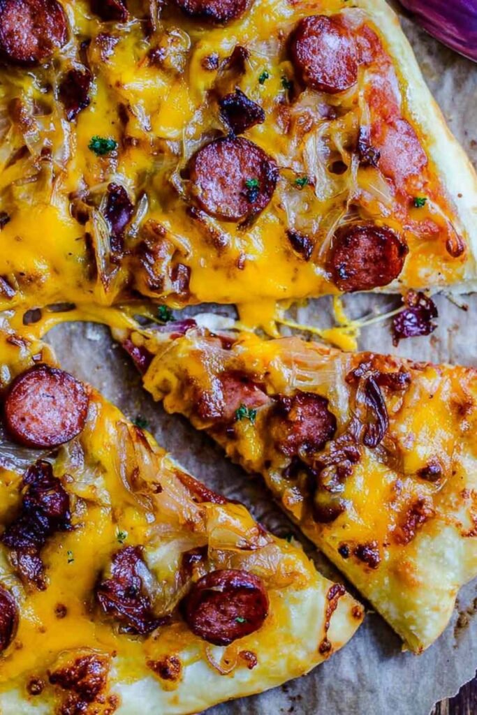 hot-dog-pizza-caramelized-onions-golden-cheese
