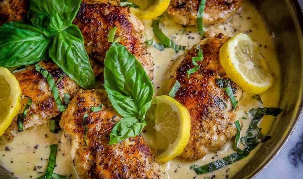 lemon-chicken-basil-cream-sauce-cast-iron-skillet