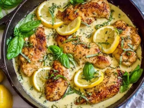 lemon-chicken-basil-cream-sauce-cast-iron-skillet