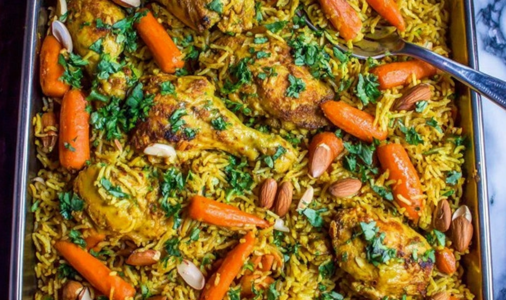 sheet-pan-curry-chicken-basmati-rice-dinner