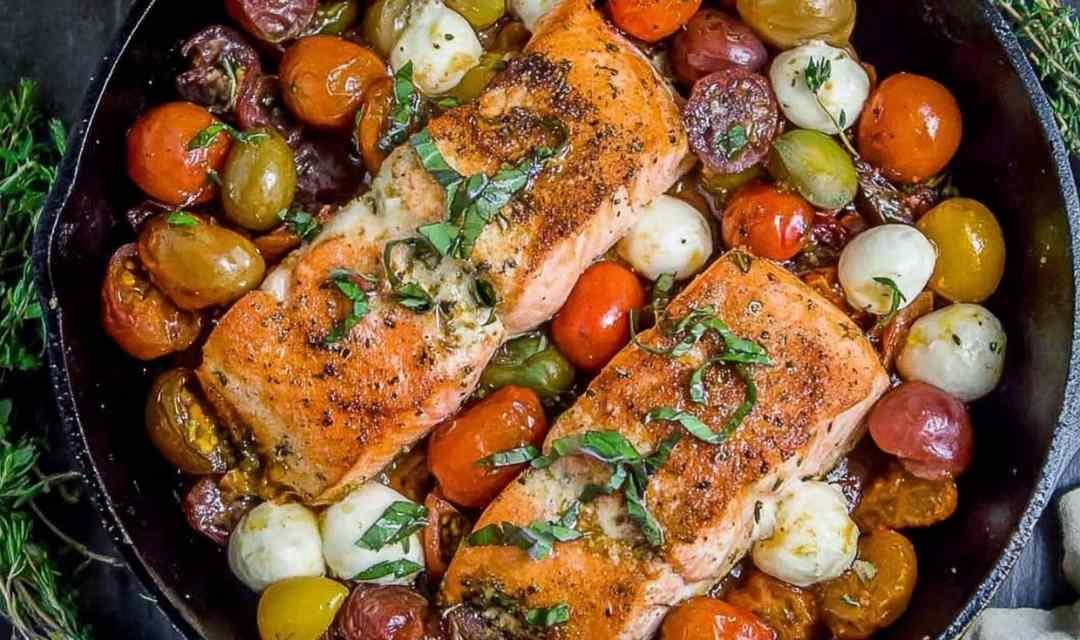 Pan-Seared Salmon with Cherry Tomatoes and Mozzarella