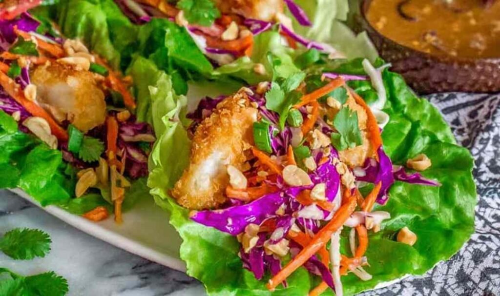 thai-peanut-lettuce-wraps-crispy-fish-plate