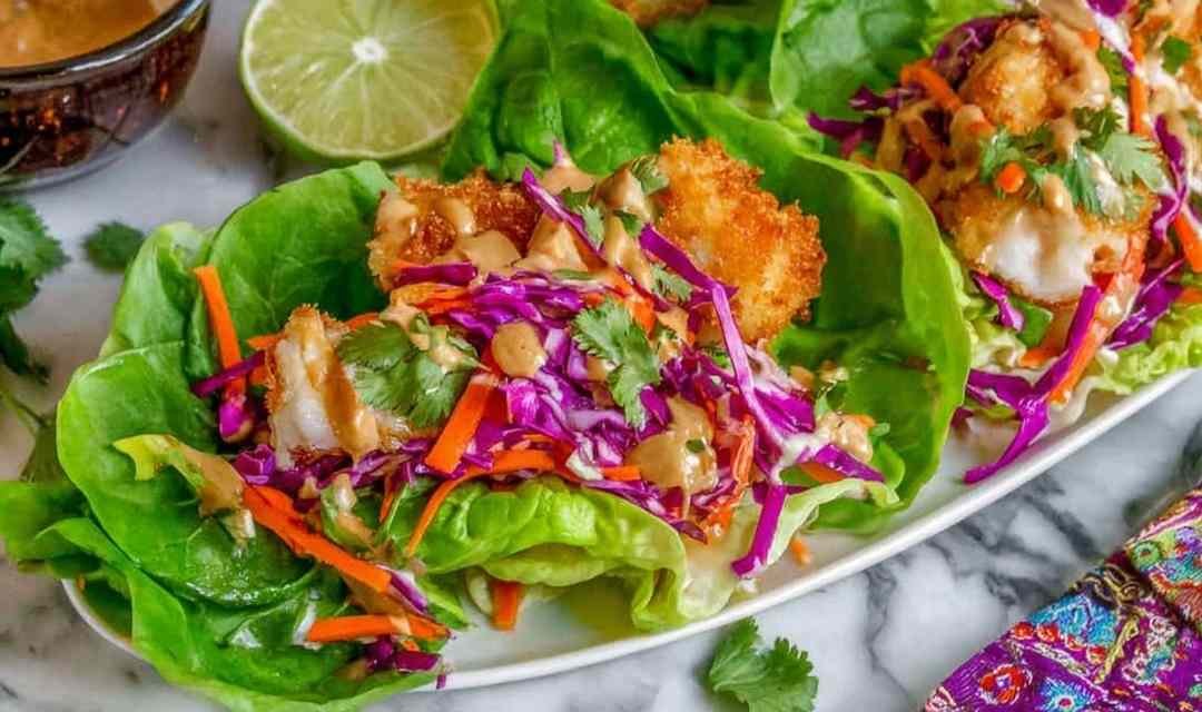 Thai Peanut Lettuce Wraps with Crispy Fish