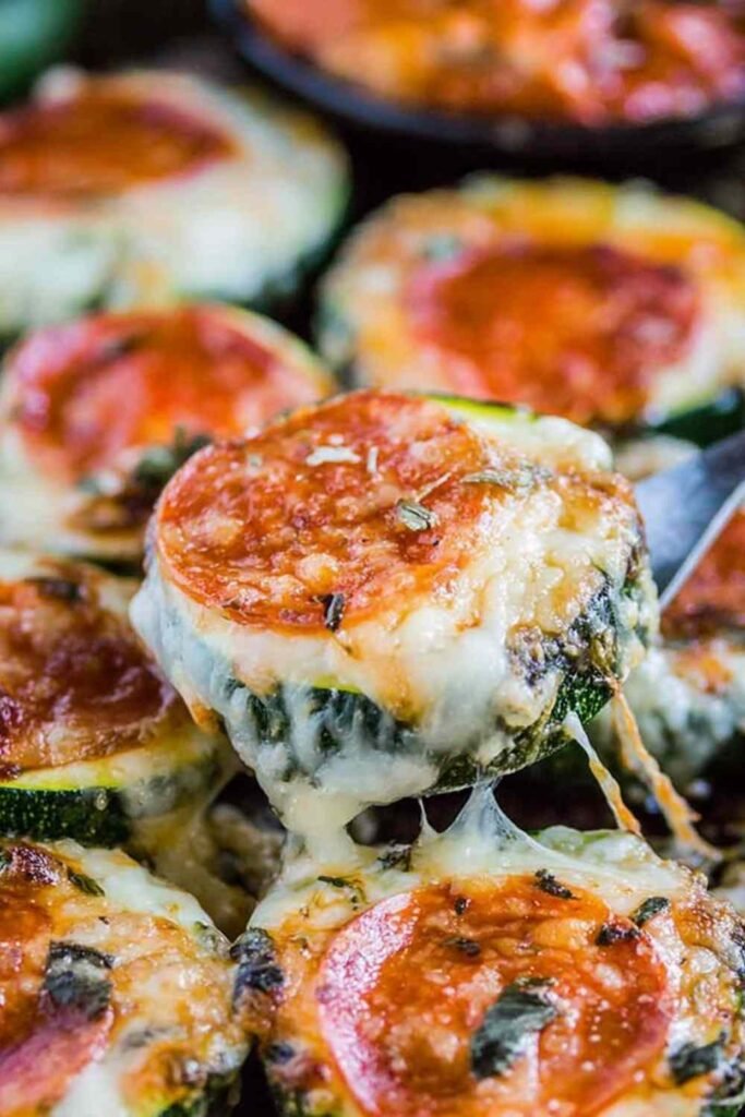 zucchini-pizza-bites-baking-sheet-broiled